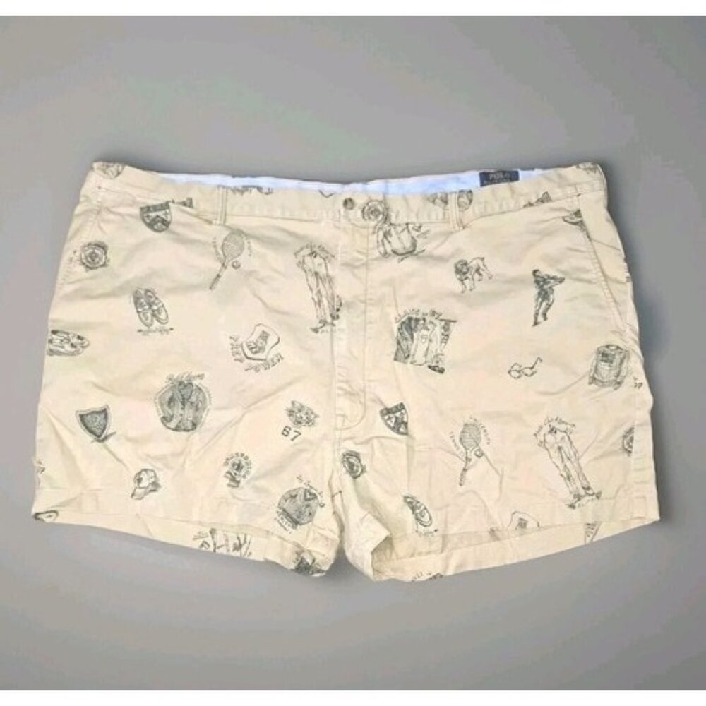 Polo Ralph Lauren University Print Khaki The Polo Chino Shorts Mens Size 52